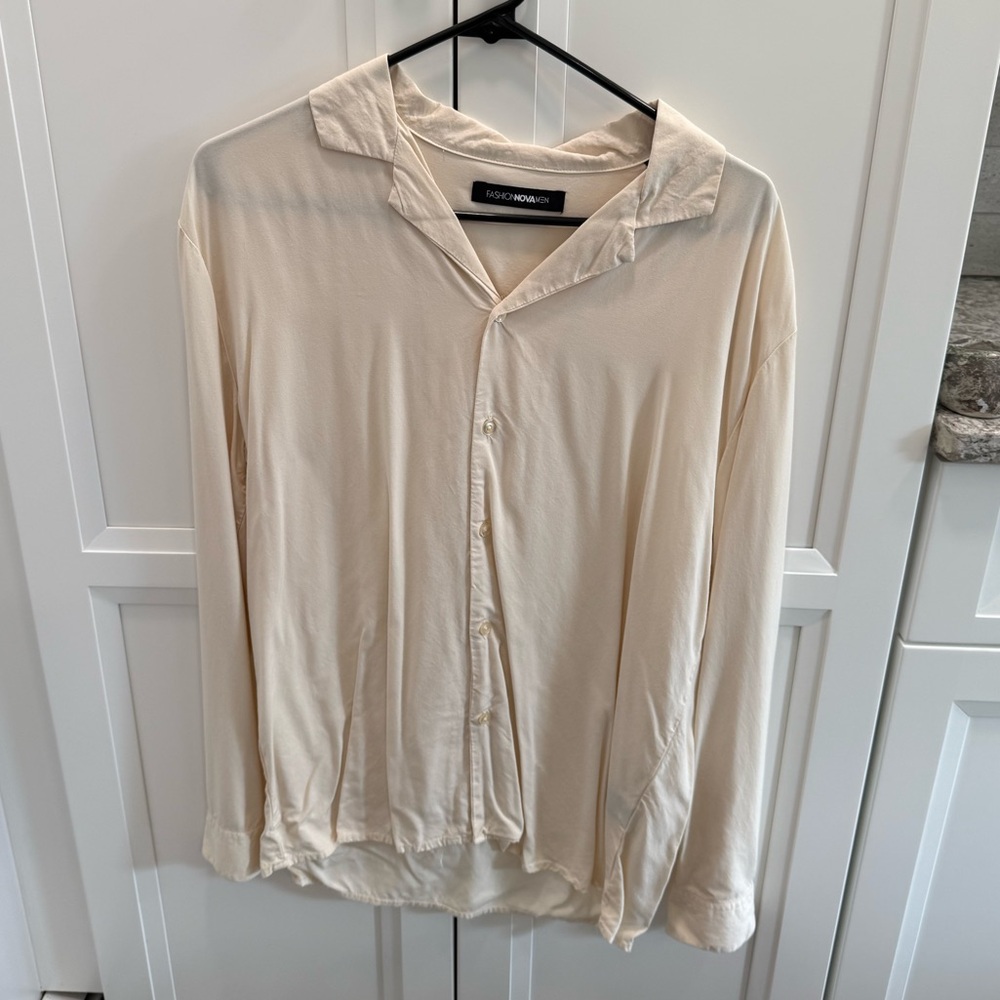 Fashion Nova cuban collar cream button up shirt